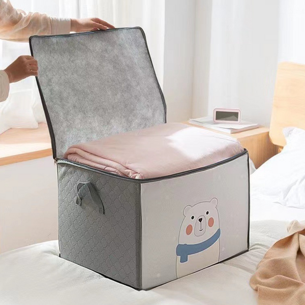 Cute Storage Box with Zipper Lid and Handles for Home Organization, Multiple Designs