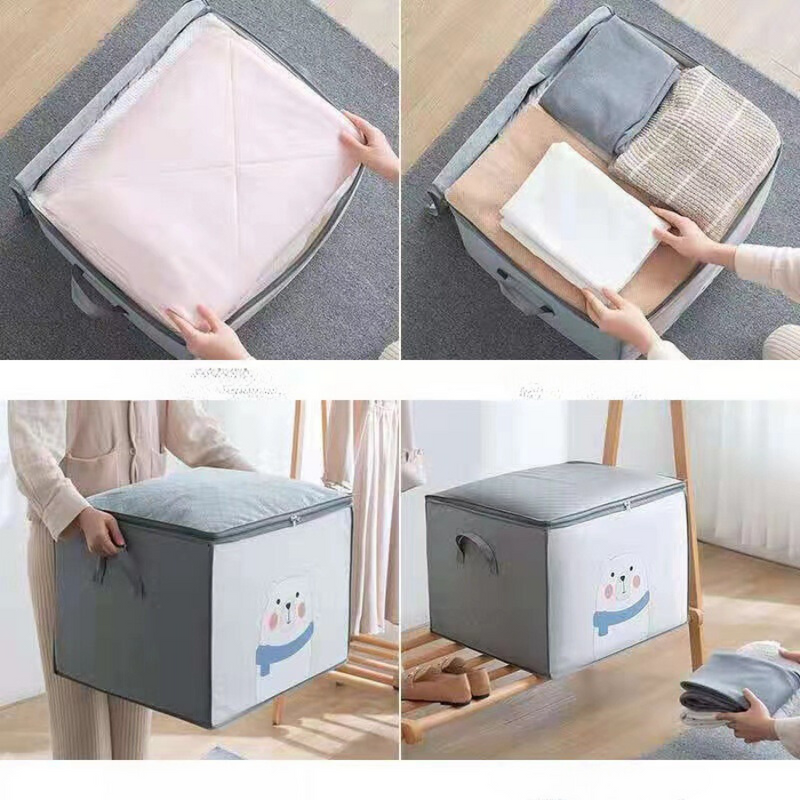 Cute Storage Box with Zipper Lid and Handles for Home Organization, Multiple Designs