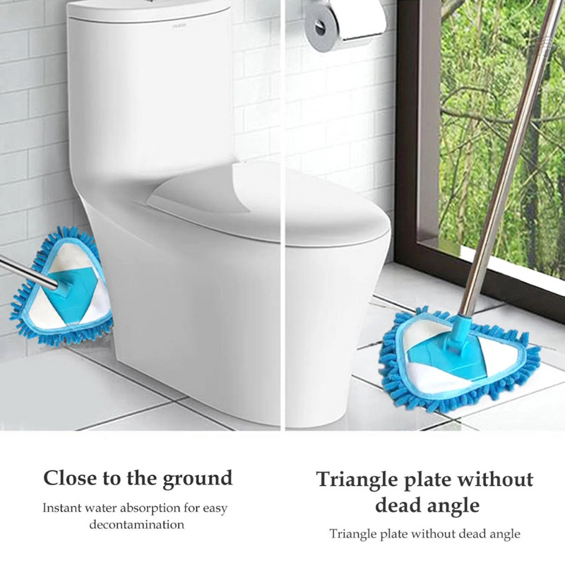 Triangle Cleaning Mop with Adjustable Telescopic Handle and Microfiber Pad - Easy to Assemble and Wash