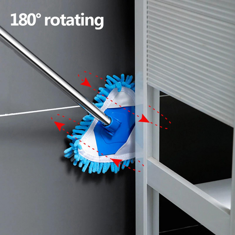 ممسحة تنظيف ثلاثية بمقبض تلسكوبي قابل للتعديل ووسادة من الألياف الدقيقة - سهلة التجميع والغسل