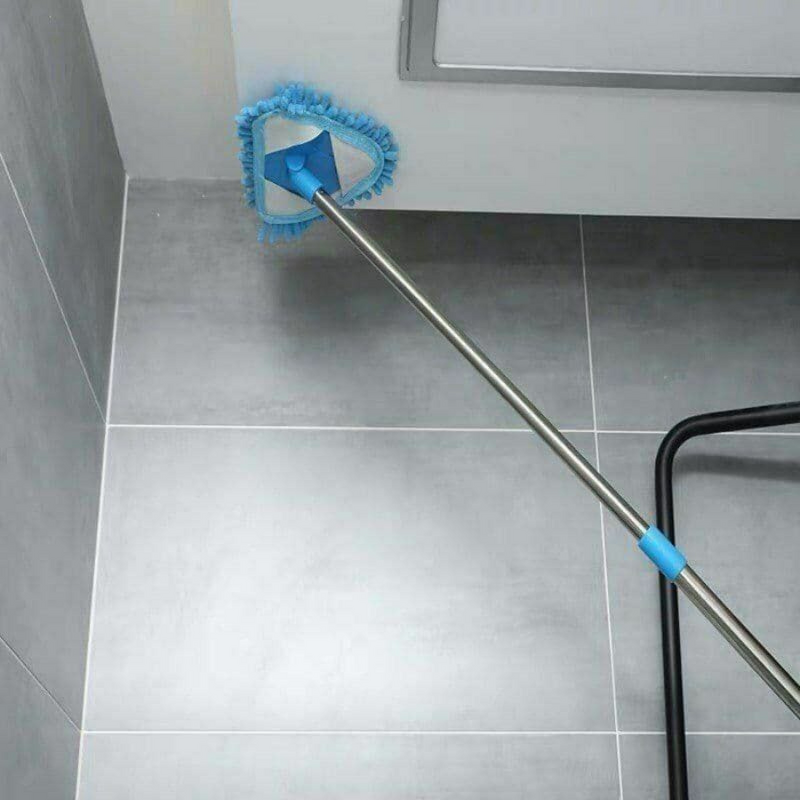 Triangle Cleaning Mop with Adjustable Telescopic Handle and Microfiber Pad - Easy to Assemble and Wash