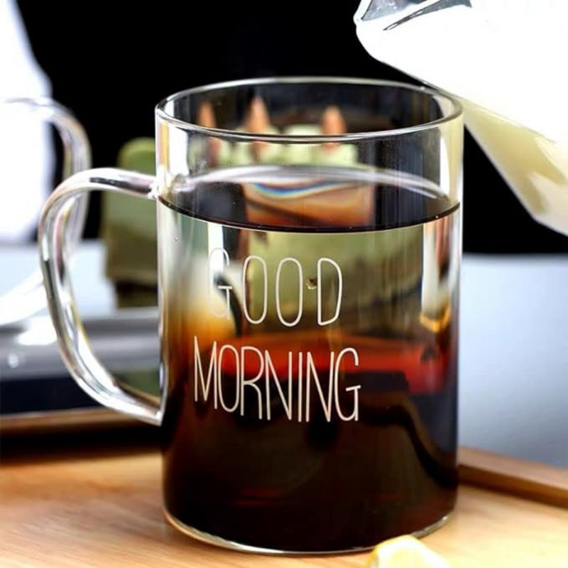 Good Morning Clear Glass Coffee Mug - Elegant and Durable