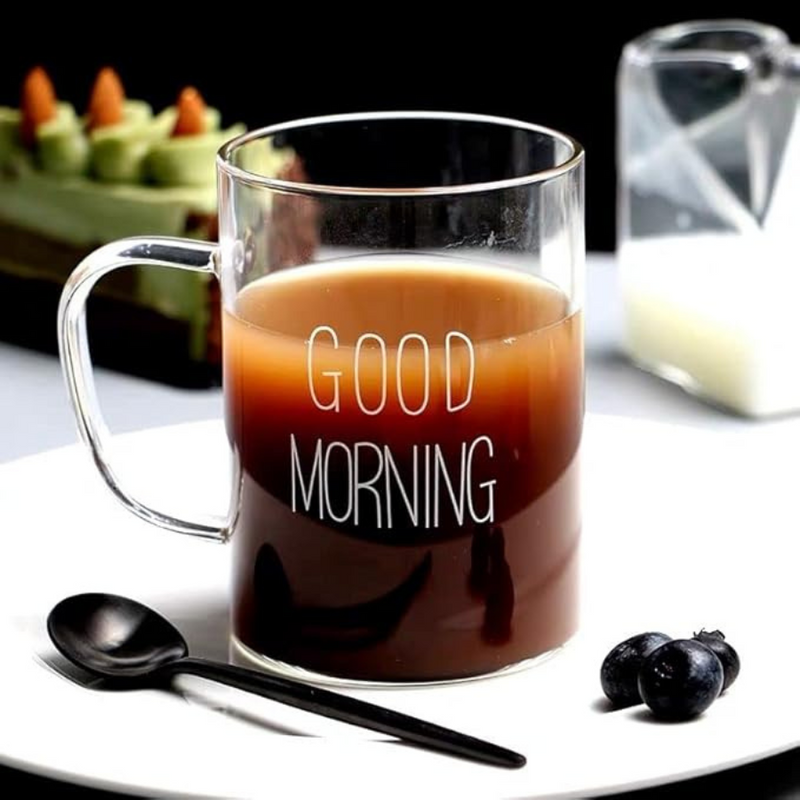 Good Morning Clear Glass Coffee Mug - Elegant and Durable