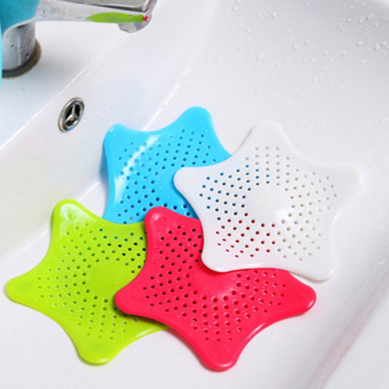 Set of 4 Starfish Shape Silicone Floor Drain Covers - Multi-Color Anti-Clog Sink Strainers