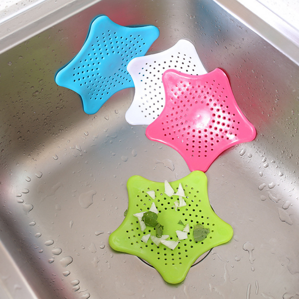 Set of 4 Starfish Shape Silicone Floor Drain Covers - Multi-Color Anti-Clog Sink Strainers