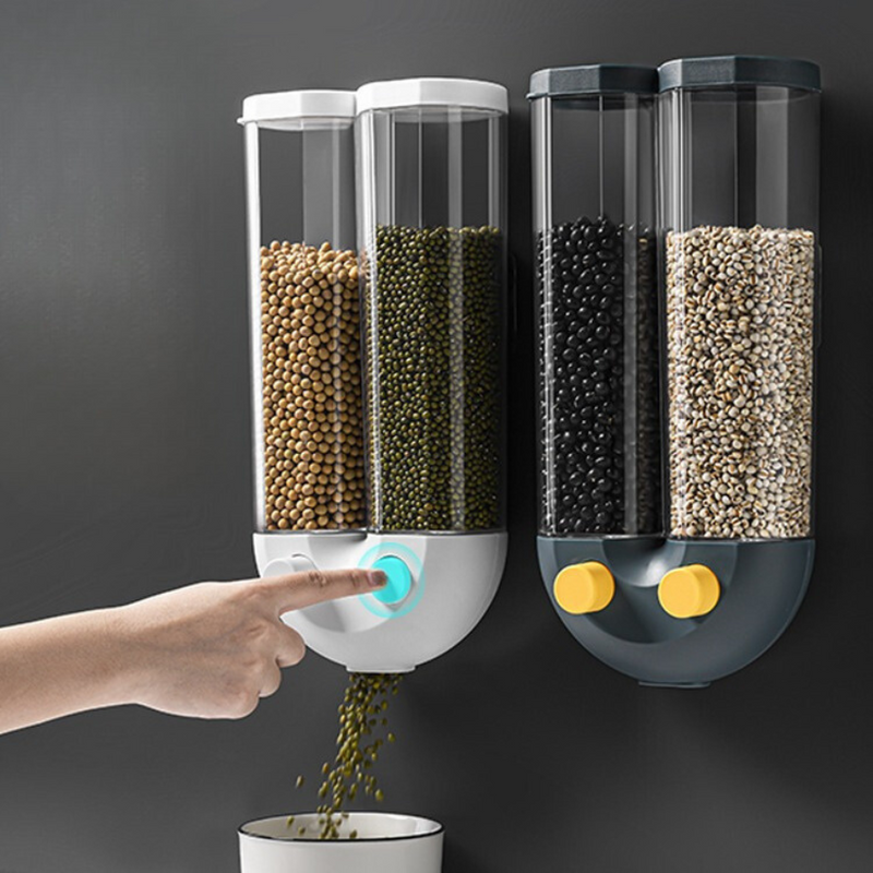 Wall-Mounted Double Dispenser for Cereals, Rice, and Dry Foods - 2 Container Storage