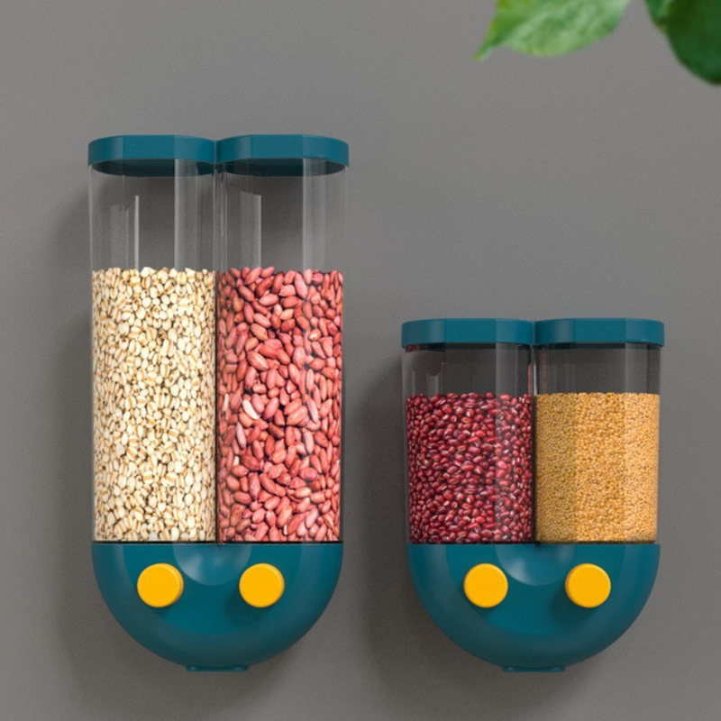 Wall-Mounted Double Dispenser for Cereals, Rice, and Dry Foods - 2 Container Storage