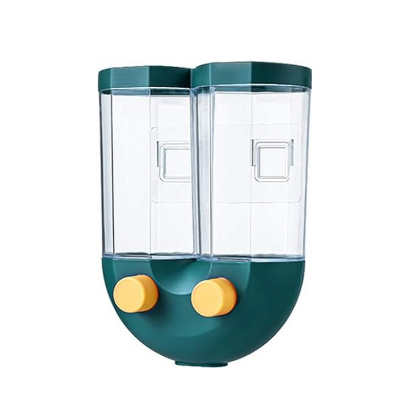 Wall-Mounted Double Dispenser for Cereals, Rice, and Dry Foods - 2 Container Storage