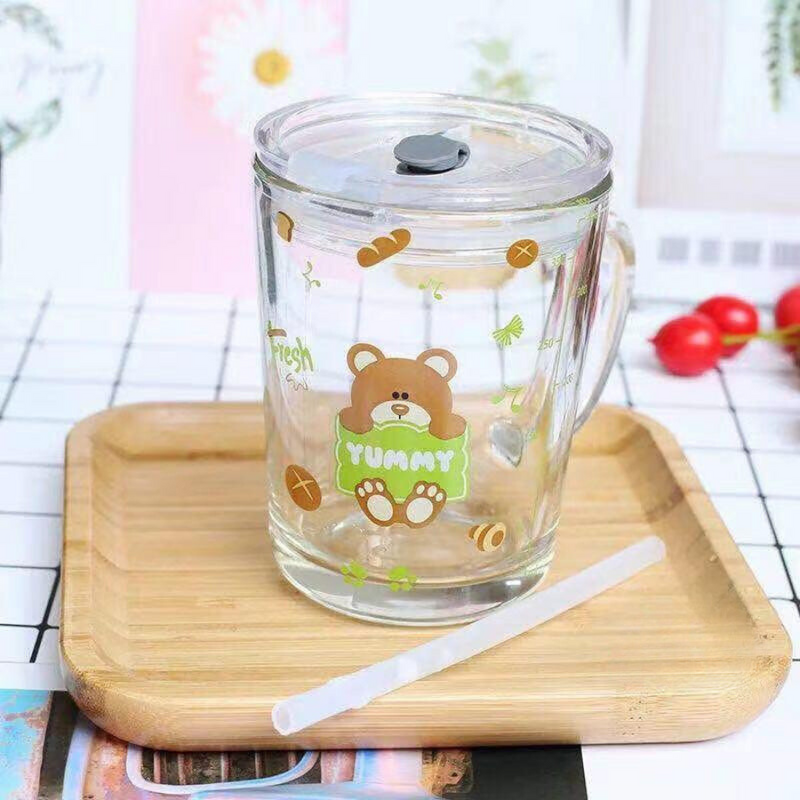 Cute Design Glass Mug with Straw - 400ml, Multi Shapes Available, Ideal for Kids and Adults