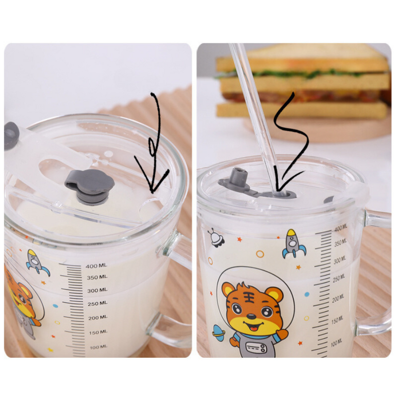 Cute Design Glass Mug with Straw - 400ml, Multi Shapes Available, Ideal for Kids and Adults