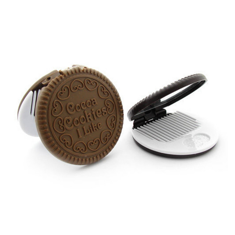 Compact Foldable Hair Comb with Mirror - Cookie Shape, Perfect for On-the-Go Styling