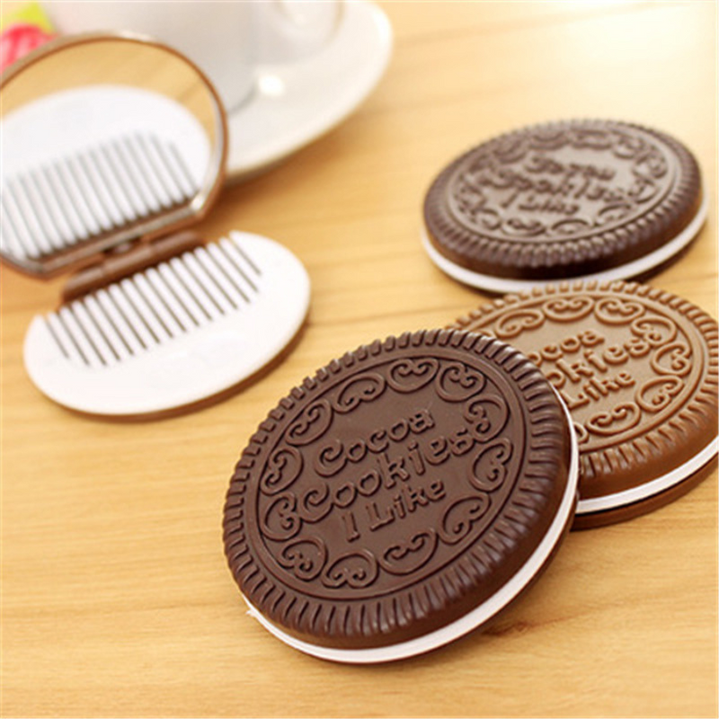 Compact Foldable Hair Comb with Mirror - Cookie Shape, Perfect for On-the-Go Styling