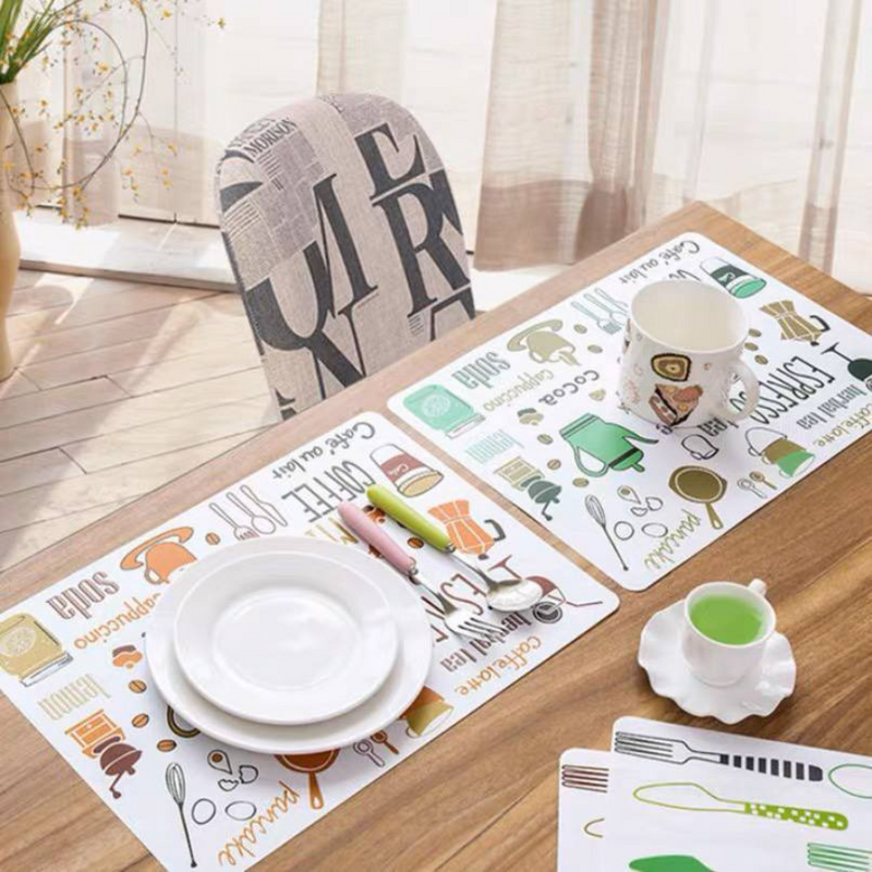 Colorful Coffee-Themed Table Mat Set of 6 - Waterproof, Non-Slip Dining Placemats, Easy to Clean, Multiple Designs