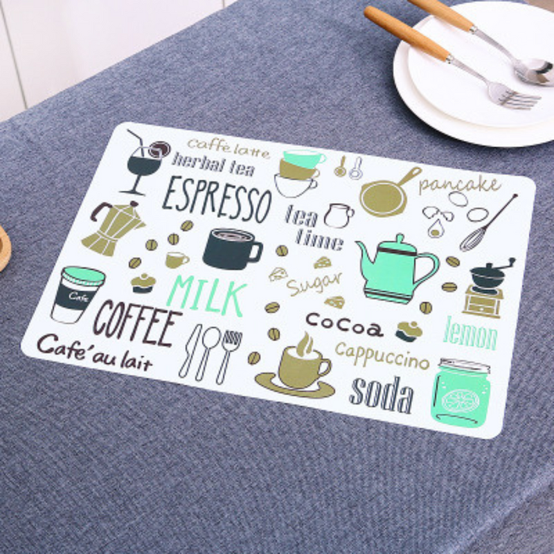 Colorful Coffee-Themed Table Mat Set of 6 - Waterproof, Non-Slip Dining Placemats, Easy to Clean, Multiple Designs