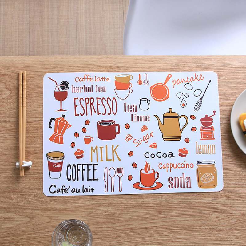 Colorful Coffee-Themed Table Mat Set of 6 - Waterproof, Non-Slip Dining Placemats, Easy to Clean, Multiple Designs