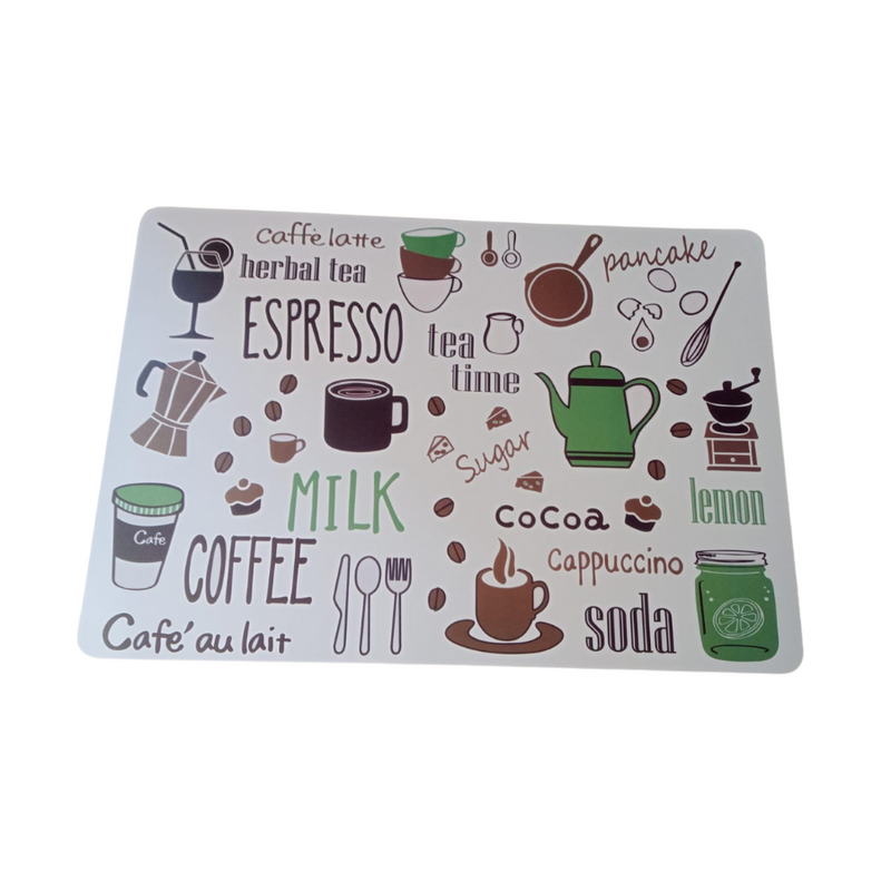 Colorful Coffee-Themed Table Mat Set of 6 - Waterproof, Non-Slip Dining Placemats, Easy to Clean, Multiple Designs