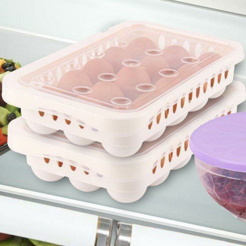 Large Capacity Egg Storage Box with Lid - Durable and Stackable Egg Holder for 15 Eggs