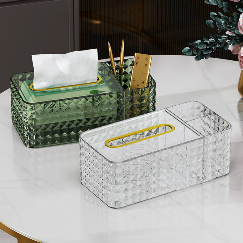 Elegant Crystal Tissue Box with Remote Holder - Modern and Practical Home Decor Accessory