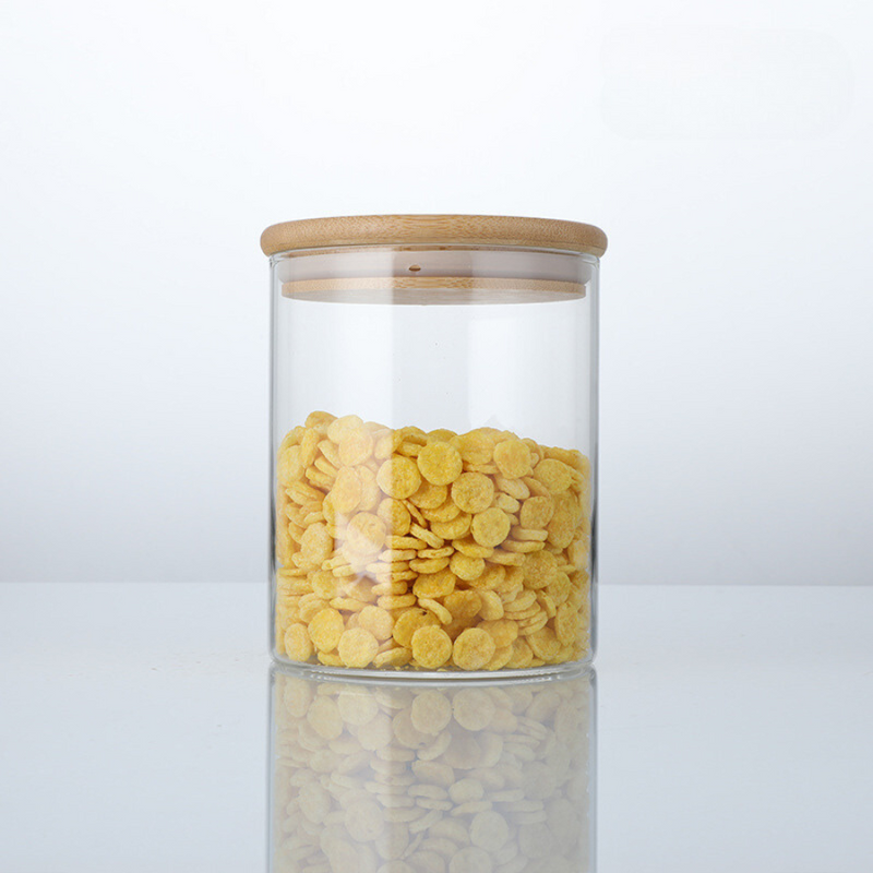 1 Piece - Transparent Cylinder Glass Storage Jar with Bamboo Lid - Elegant and Airtight Kitchen Canister, Available in 4 Sizes