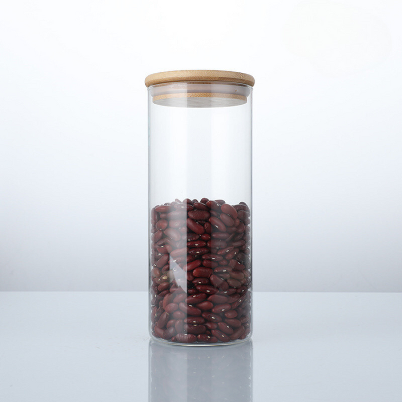 1 Piece - Transparent Cylinder Glass Storage Jar with Bamboo Lid - Elegant and Airtight Kitchen Canister, Available in 4 Sizes