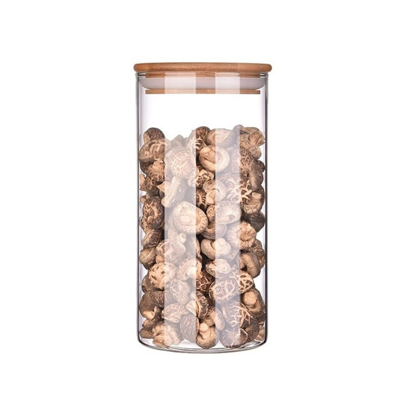 1 Piece - Transparent Cylinder Glass Storage Jar with Bamboo Lid - Elegant and Airtight Kitchen Canister, Available in 4 Sizes