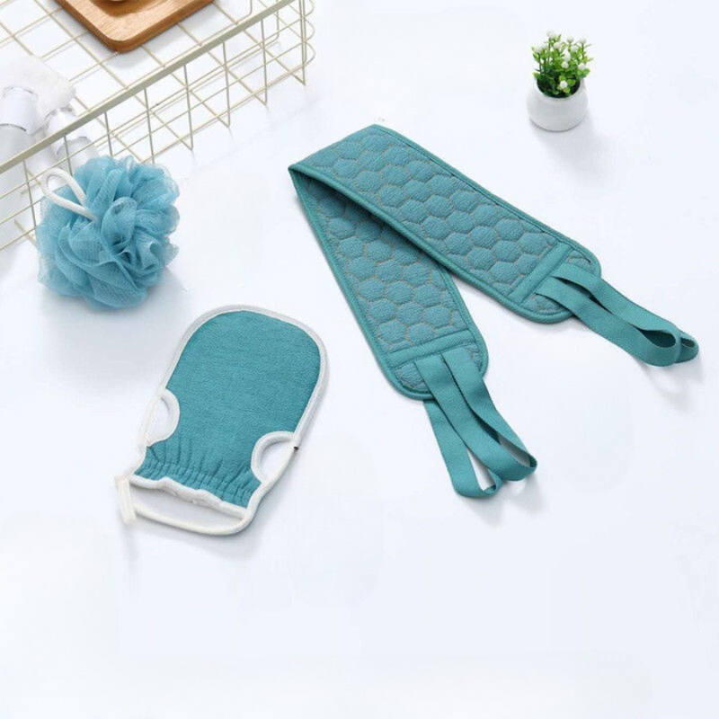 3-Piece Shower Set: Exfoliating Back Scrubber, Bath Glove, and Loofah - Durable and Comfortable