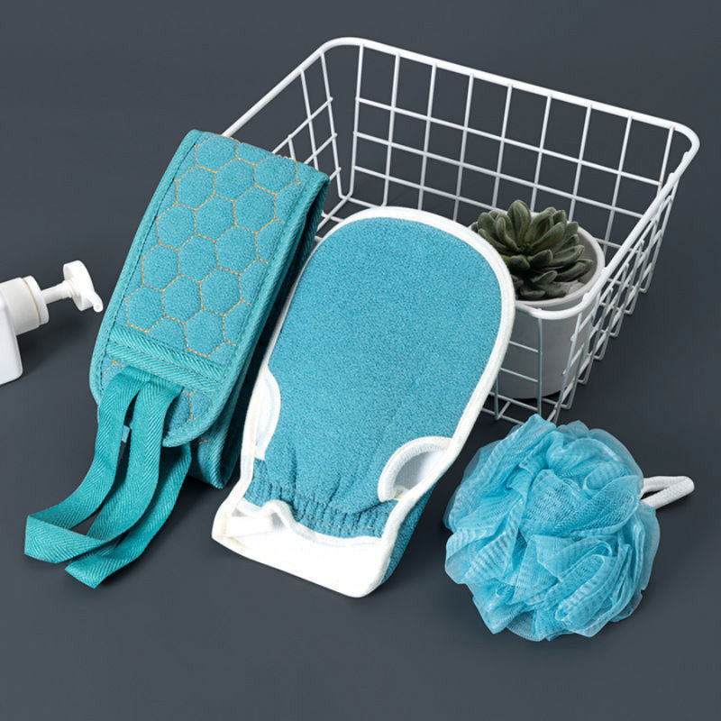 3-Piece Shower Set: Exfoliating Back Scrubber, Bath Glove, and Loofah - Durable and Comfortable