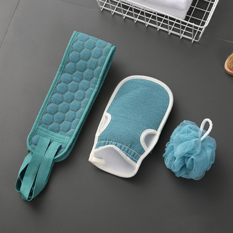 3-Piece Shower Set: Exfoliating Back Scrubber, Bath Glove, and Loofah - Durable and Comfortable