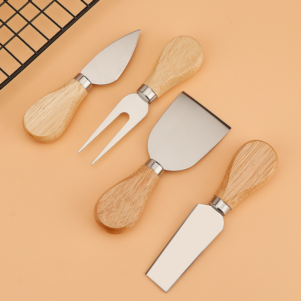 4-Piece Cheese Knife Set - Stainless Steel Blades with Wooden Handles - Elegant and Durable