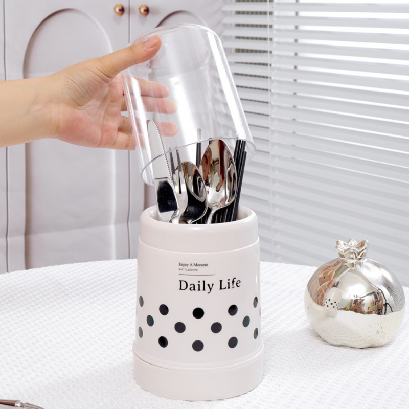 Modern Plastic Utensil Holder with Cover - Ideal for Organizing Cutlery and Kitchen Tools