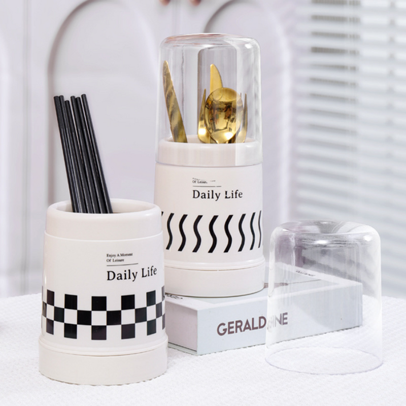 Modern Plastic Utensil Holder with Cover - Ideal for Organizing Cutlery and Kitchen Tools