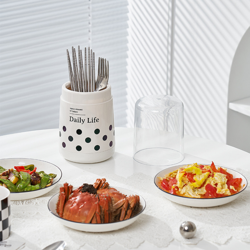 Modern Plastic Utensil Holder with Cover - Ideal for Organizing Cutlery and Kitchen Tools