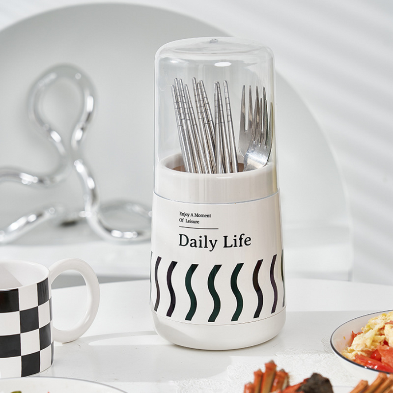 Modern Plastic Utensil Holder with Cover - Ideal for Organizing Cutlery and Kitchen Tools