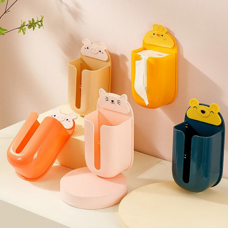 Cute Animal Wall-Mounted Tissue Holders - Adorable Storage Solution for Home