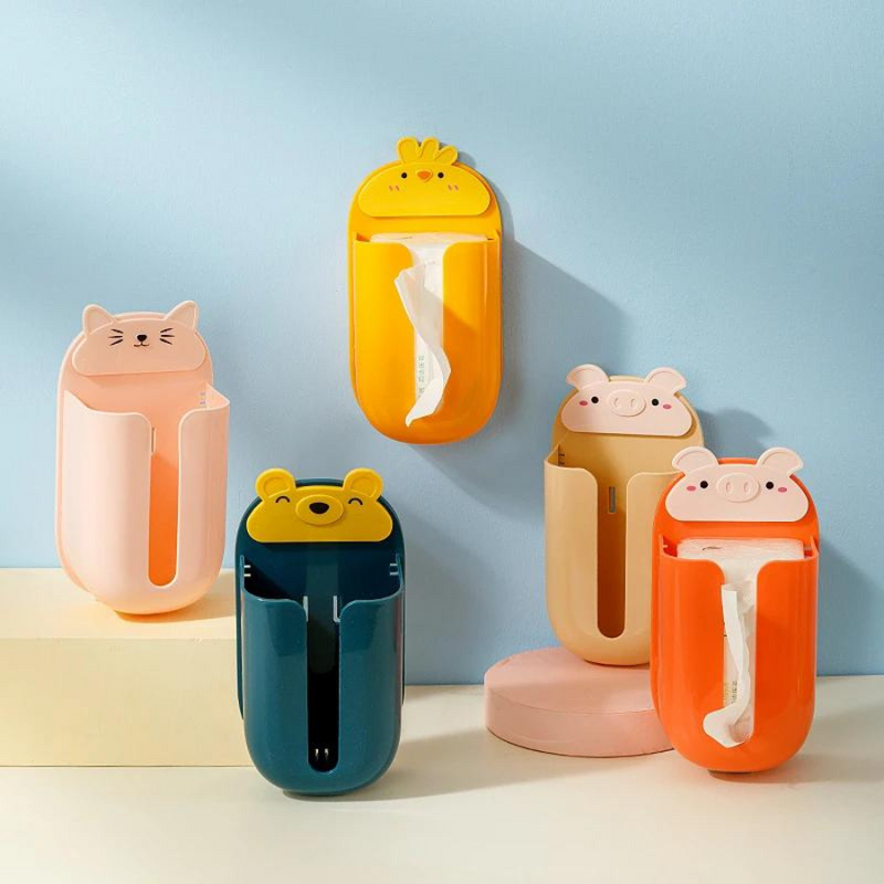 Cute Animal Wall-Mounted Tissue Holders - Adorable Storage Solution for Home