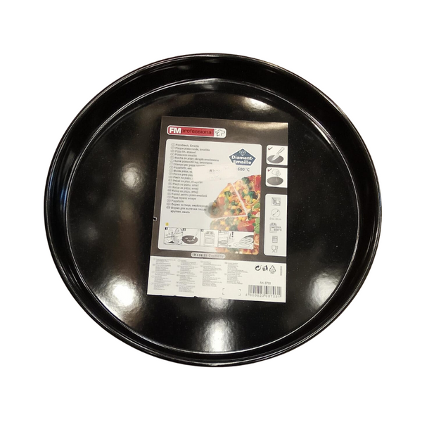 FM Professional Pizza Baking Tray - Heat Resistant up to 600°C, Black Enamel Coating