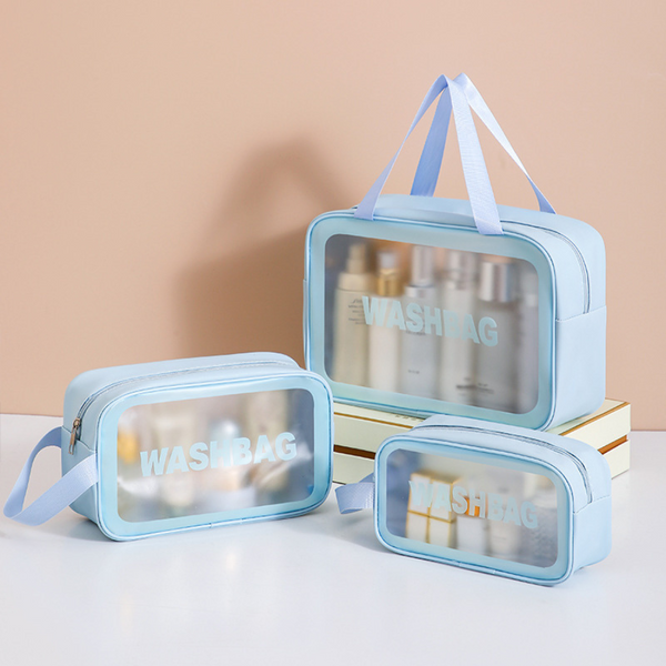 Stylish 3-Piece Transparent Travel Wash Bag Set For Toiletries & Cosmetics | Waterproof & Durable