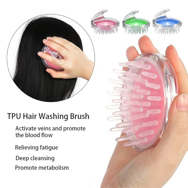 Ergonomic Scalp Massager & Hair Shampoo Brush - Soft Silicone Bristle - Multiple Colors