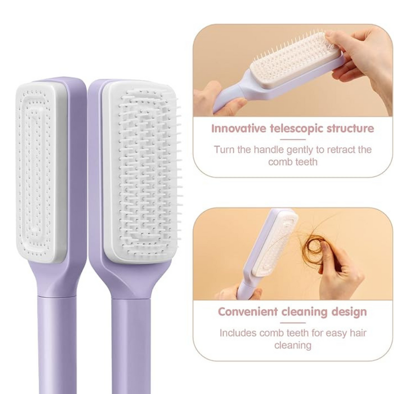 Self-Cleaning Hairbrush with Rotating Handle - Easy Hair Removal, Gentle on Scalp