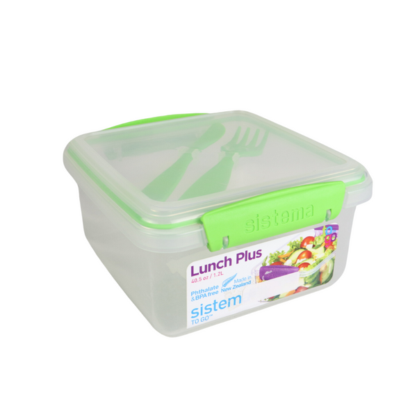 Sistema Lunch Plus Food Storage Container - 1.2L, BPA-Free, Secure Clip, Includes Knife & Fork