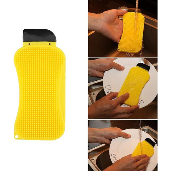 Multipurpose Silicone Cleaning Brush With Soap Dispenser, Nylon Scraper, And Suspension Design