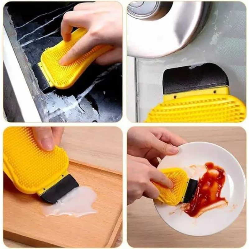 Multipurpose Silicone Cleaning Brush With Soap Dispenser, Nylon Scraper, And Suspension Design