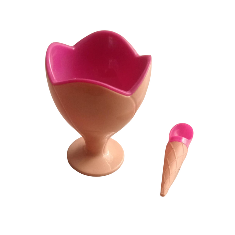 Ice Cream Serving Set - Decorative Ice Cream Bowl with Matching Cone-Shaped Spoon, Single Piece