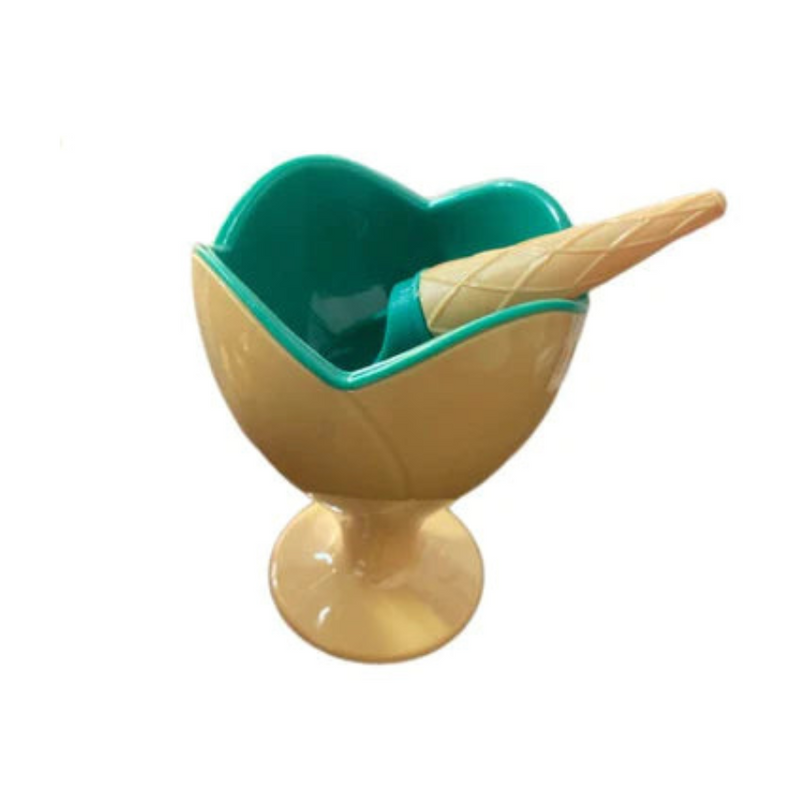 Ice Cream Serving Set - Decorative Ice Cream Bowl with Matching Cone-Shaped Spoon, Single Piece