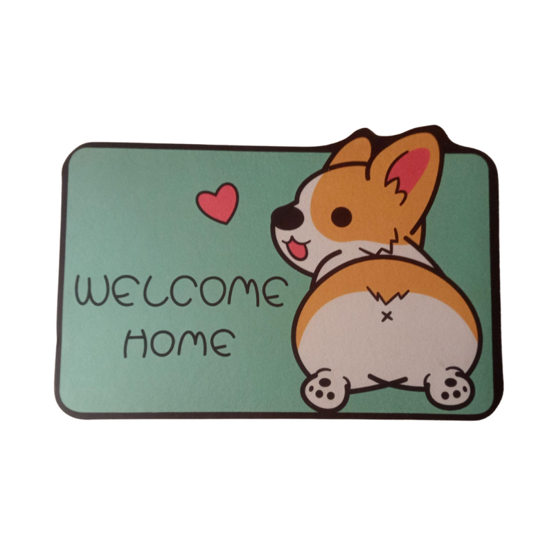 Cute Corgi Welcome Home Floor Mat - Non-Slip, Absorbent, Cartoon Design Door Mat for Entryway & Bathroom