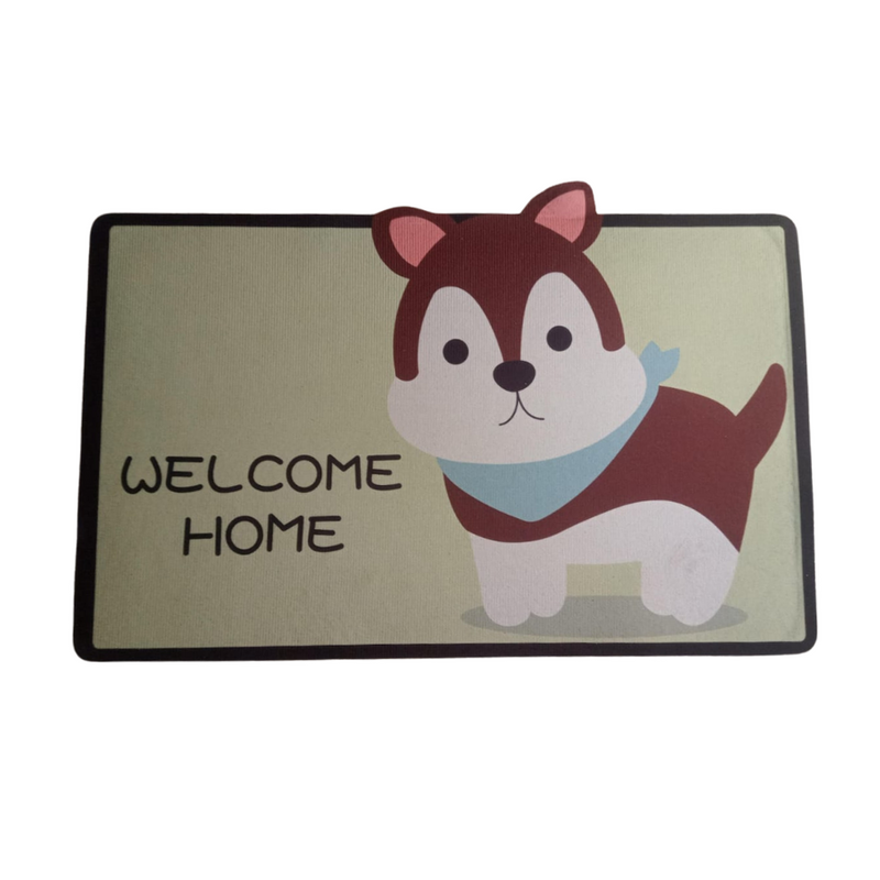 Cute Corgi Welcome Home Floor Mat - Non-Slip, Absorbent, Cartoon Design Door Mat for Entryway & Bathroom