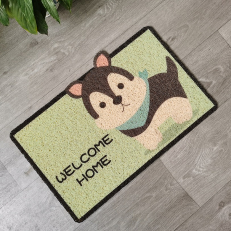 Cute Corgi Welcome Home Floor Mat - Non-Slip, Absorbent, Cartoon Design Door Mat for Entryway & Bathroom