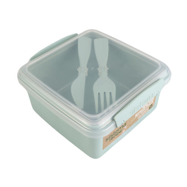 Sistema Renew Recycled Lunch Box - Leak-Proof Food Storage Container with Cutlery Set, 1.2L, BPA-Free