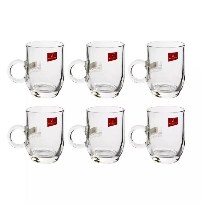 Blinkmax Transparent Glass Mug Set - 6-Piece, Ideal for Tea, Coffee, and Hot Beverages