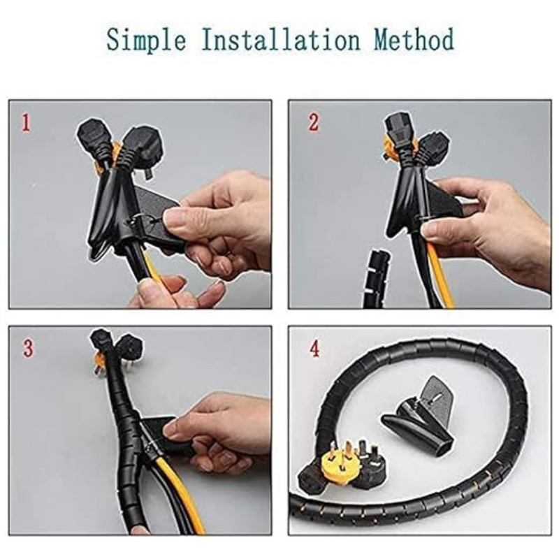 Cable Management Spiral Wrap With Clip Tool - Organize Wires & Cords, Flexible Cable Sleeve